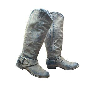 Madeline Womens Tall Distressed Faux‎ Leather Riding Boots Size 9.5M brown